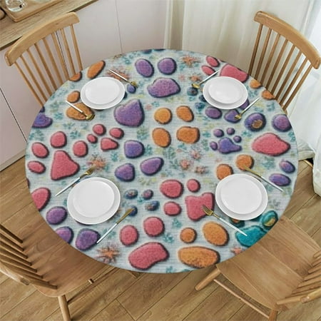 

Autua Paw Prints Round Table Cover Stain Resistant Washable Indoor Outdoor Tablecloth Kitchen Dining Wedding Parties Tablecloths 100% Polyester Fiber 54 -58