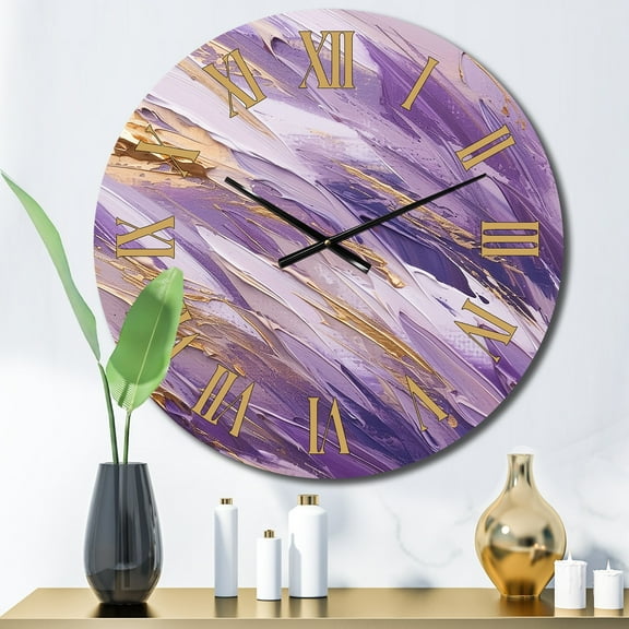 Designart "Dynamic Abstractions in Purple and Gold II" Abstract Oversized Wall Clock