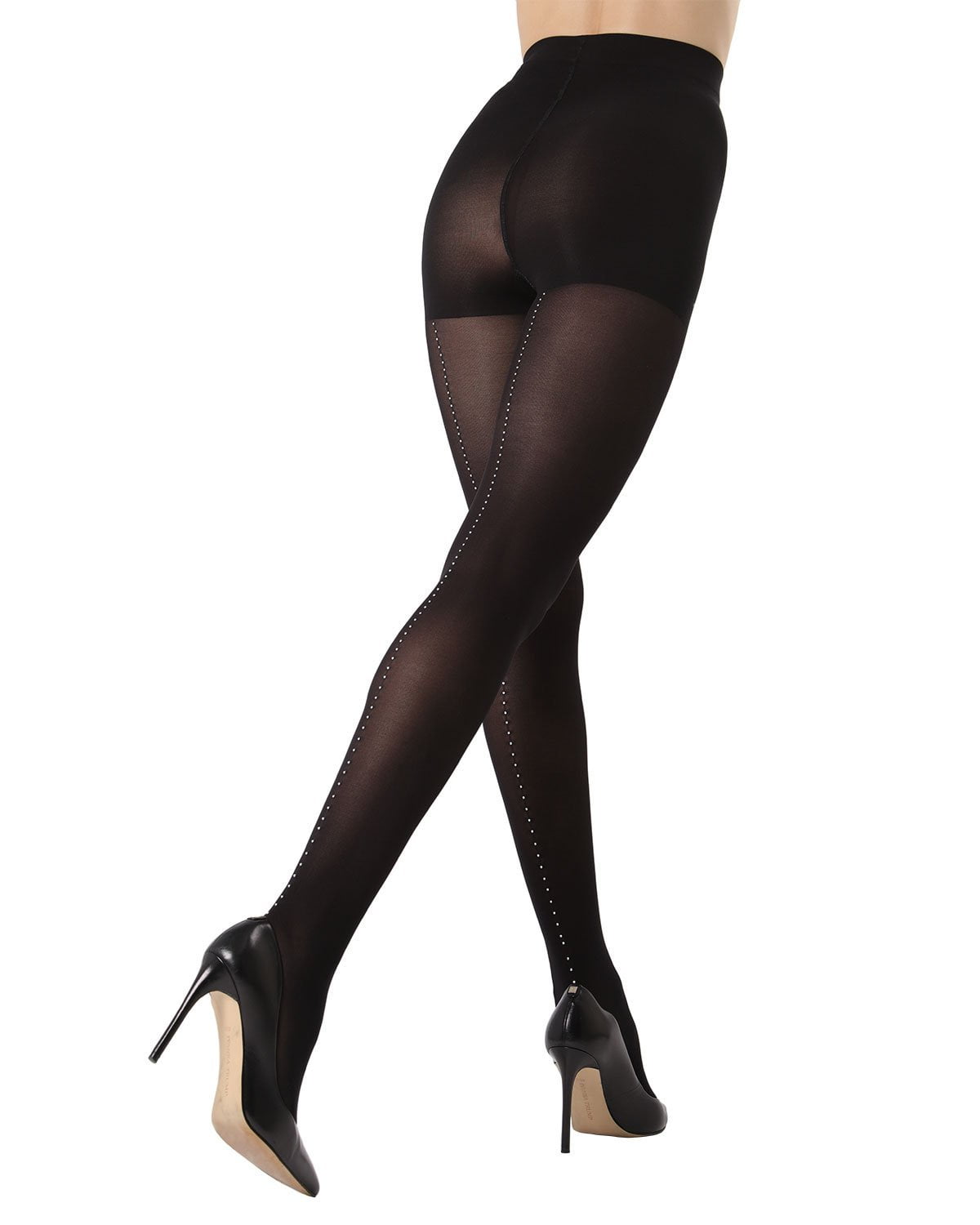 MeMoi Rhinestone Backseam Opaque Tights Women's Hosiery M/L / Black