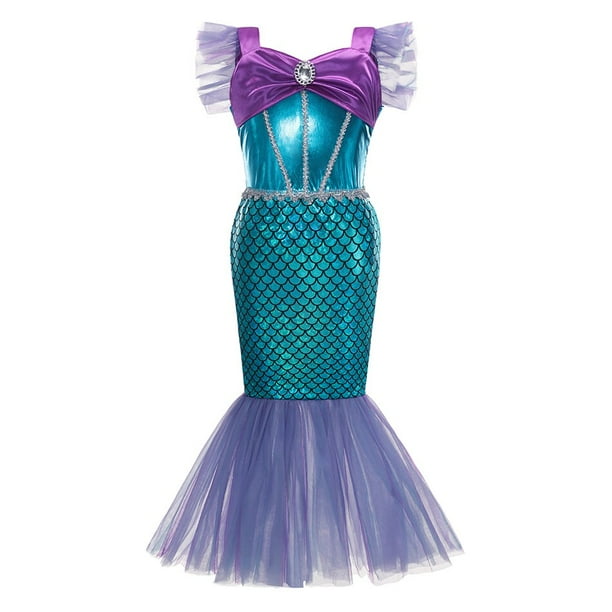 Vestido de la Sirenita Ariel para niñas, disfraz de Cosplay para Halloween, Carnaval, ropa de fiesta de cumpleaños, vestidos de graduación de verano Fivean unisex