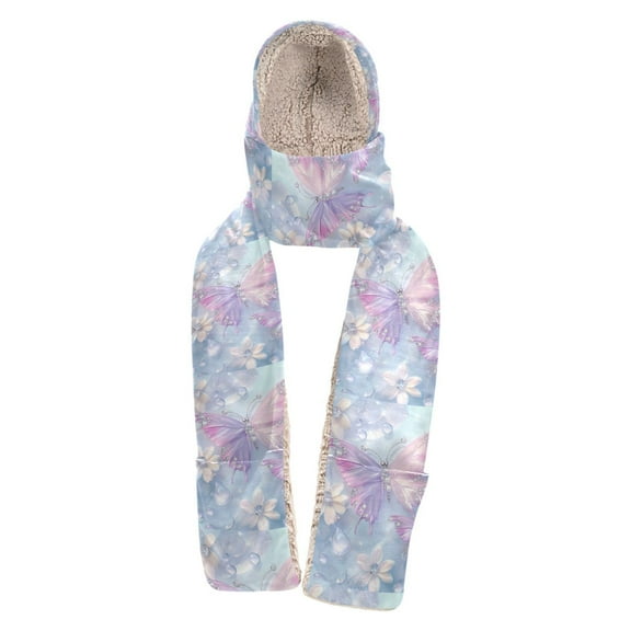 BZSMCE Warm Fleece Hood Scarf Wrap Pink Serenity Butterfly Pattern