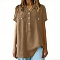 thumbnail image 2 of Summer Linen T-Shirt for Women V-Neck Button Pullover Tops Fashion Comfy Short Sleeve Shirt, 2 of 7