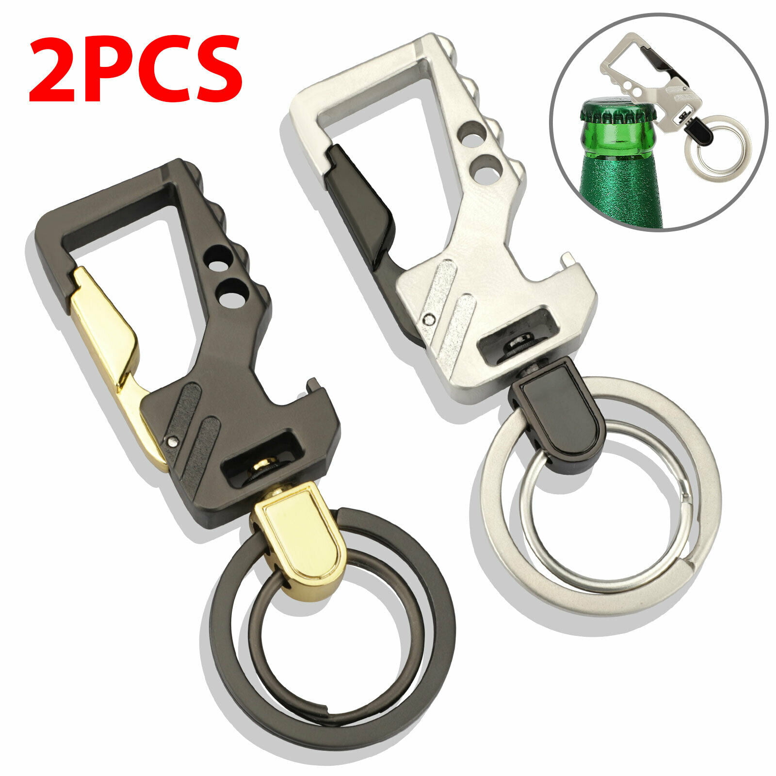 1x Car Keychain Key Holder Business Bottle Opener Two Ring Gift Smart Heavy Duty 