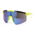thumbnail image 2 of Boys Kids Size 80s Paint Splatter Oversize Rimless Sport Plastic Sunglasses Yellow - Blue Mirror, 2 of 4