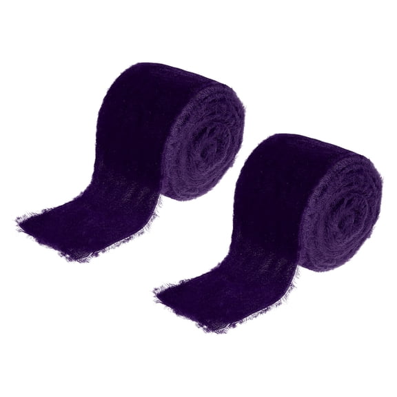 Uxcell 2 inch Velvet Ribbon, 2 Roll 6 Yard Velvet Frayed Fringe for Gift Wrapping and Wedding Invitations, Purple