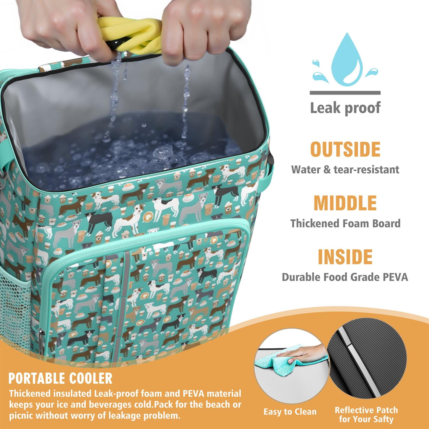 Travel Cooler Bag - Cute Pitbull Terriers Dog and Coffee Camping Beer Cooler Backpack with Bottle Opener- Waterproof Insulated Picnic Backpacks - Cooler Bag for Beach