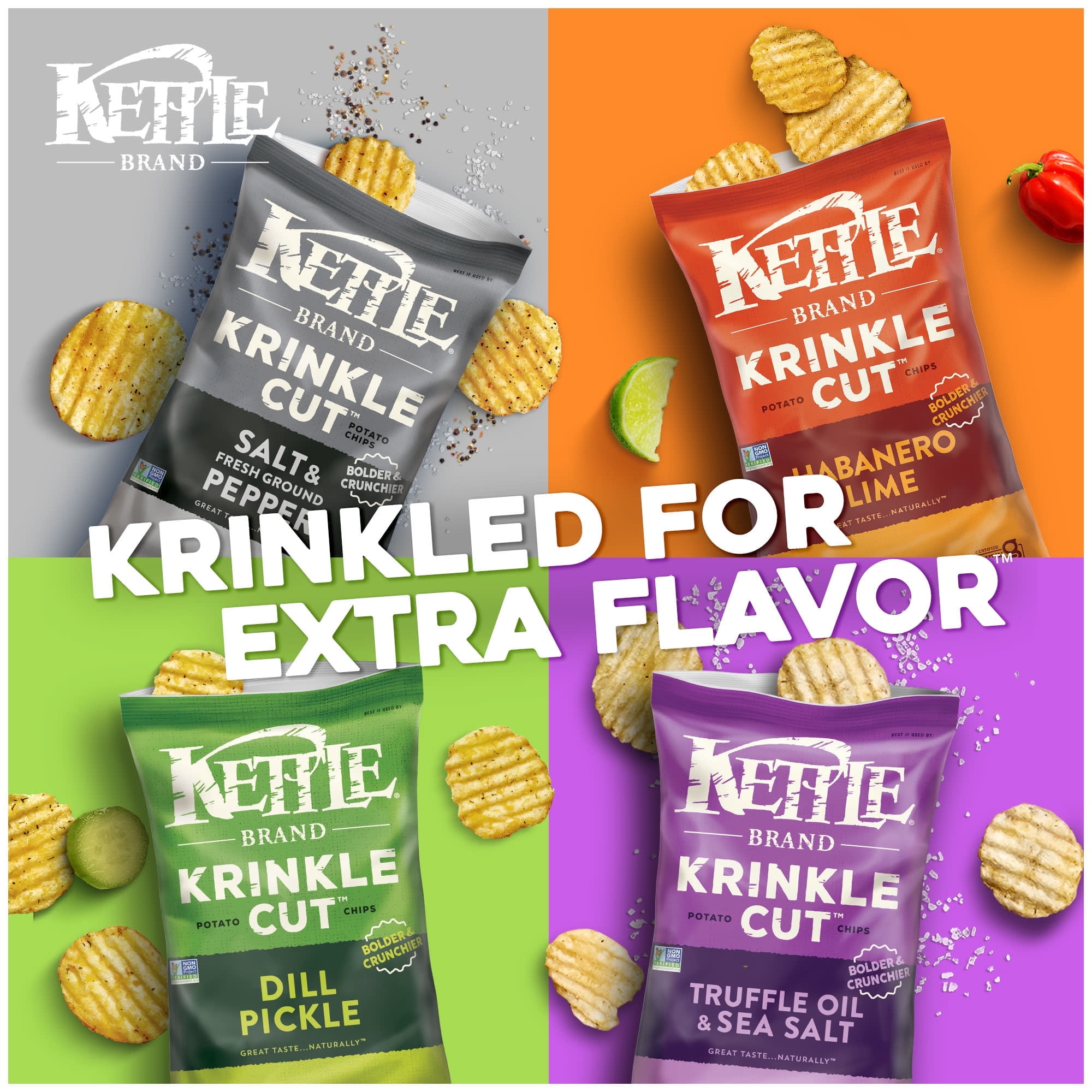 Kettle Brand Potato Chips, Krinkle Cut, Dill Pickle Kettle Chips, 7.5 oz