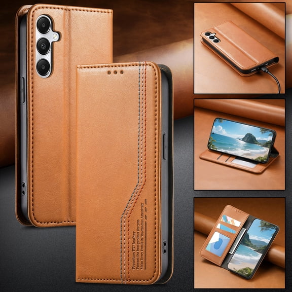 For Samsung Galaxy S26 Phone Case,PU Leather Flip Folding Kickstand,With Card Slots,Magnteic Closure,Shockproof Anti-fall Folio Non-slip Durable Ultra Slim Wallet Phone Case Cover,Brown