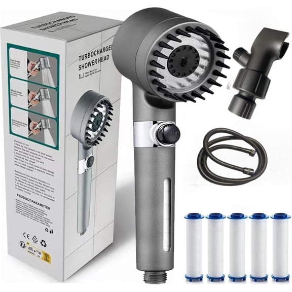 Drivse Showerhead, 2026 New Drivse Filtered Shower Head With Handheld Scalp Massage, Water Saving, Easy Install Djustable (Shower head 1.5 grey steel pipe American-style hanger 5 filter elements)