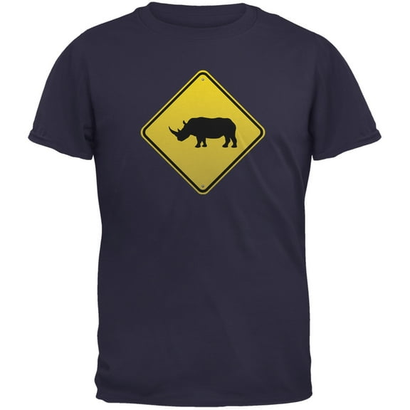 Rhino Crossing Sign Navy Adult T-Shirt - Medium