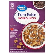 Great Value Extra Raisin Bran, Wheat Flakes Cereal, 25.5 oz