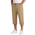 thumbnail image 5 of DODADAWANJ Mens Capri Pants Baggy Straight Leg 3/4 Capris Cotton Linen Solid Color Elastic Waist Below Knee Shorts Summer Casual Outfits Khaki L, 5 of 8
