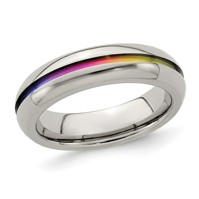 Ladies or Mens Titanium Rainbow Anodized Center Band Ring (6mm)