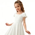 thumbnail image 4 of HAYIMI Child Girls Chiffon Dress O-Neck Short Sleeve Solid Color Piano Violin Performance Formal Gown Flowy Party Wear Tutu For Kids Sweet Dresses, 4 of 4