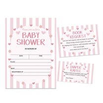 Inkdotpot Set Of 30Gender Neutral Baby Shower Invitations-Diaper Raffle Tickets And Baby Shower Book Request Cards Stripe Invites Its A Boy Its A Girl