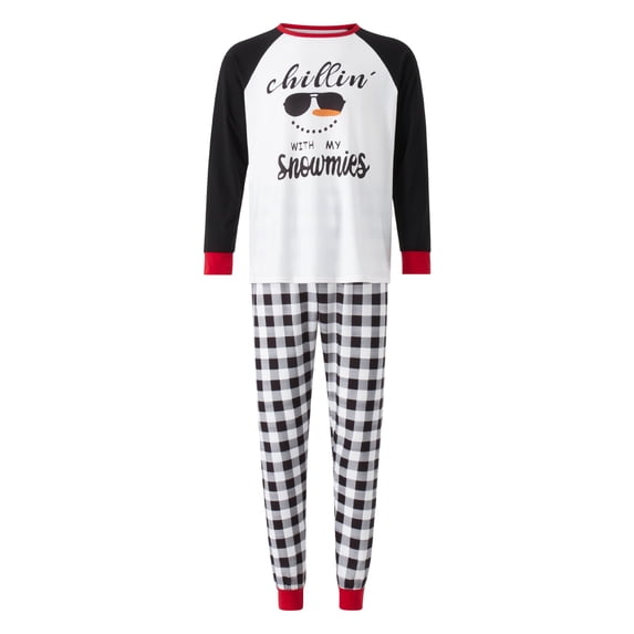 TSEXIEFOOFU Family Matching Pajamas Set Sunglasses Letter Print Long Sleeve Tops and Plaid Pants Sleepwear