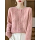 thumbnail image 5 of Cárdigan de lana con cuello redondo para mujer, suéter de cachemira para otoño e invierno, suéter de punto con cable, suéter de manga larga calado, 100 % lana merino de punto, 5 of 5