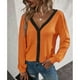 thumbnail image 3 of Cárdigan para Mujer Top con Cuello en V Diseño de Empalme a Cuadros Walf Manga con Hombros caídos Top de Mujer con un Solo Pecho para el hogar al Aire Libre Naranja XL, 3 of 6