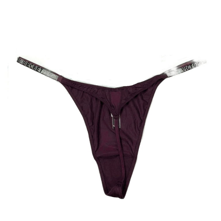 Victoria's Secret Very Sexy Shine Rhinestone Strap V-String Panty Burgundy  Size X-Large NWT 