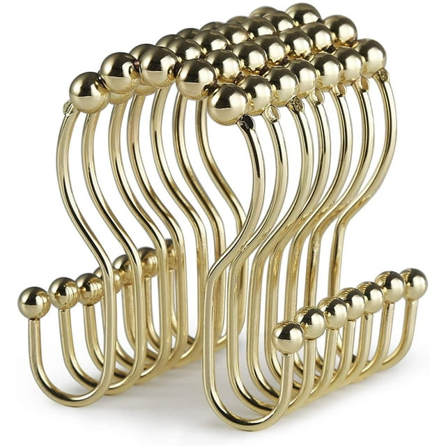 Ganchos para cortina de ducha, 12 anillos para cortina de ducha, rodillo de acero inoxidable resistente al óxido, ganchos de ducha deslizantes dobles anticaídas para cortinas de ducha de baño (dorado JFHHH pequeña
