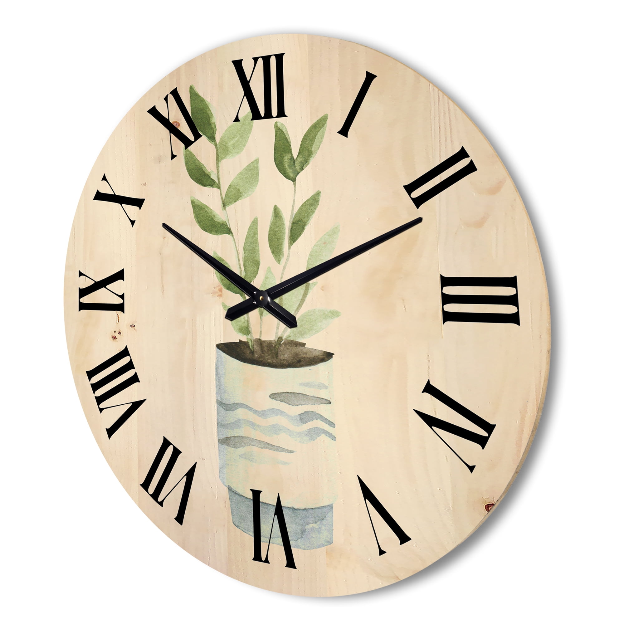 Designart 'Indoor Green Home House Plants in Pots II' Traditional Wood Wall Clock