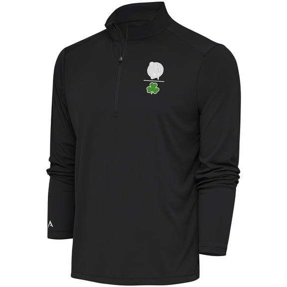 Men's Antigua Charcoal Boston Celtics Shamrock Tribute Quarter-Zip Pullover Top