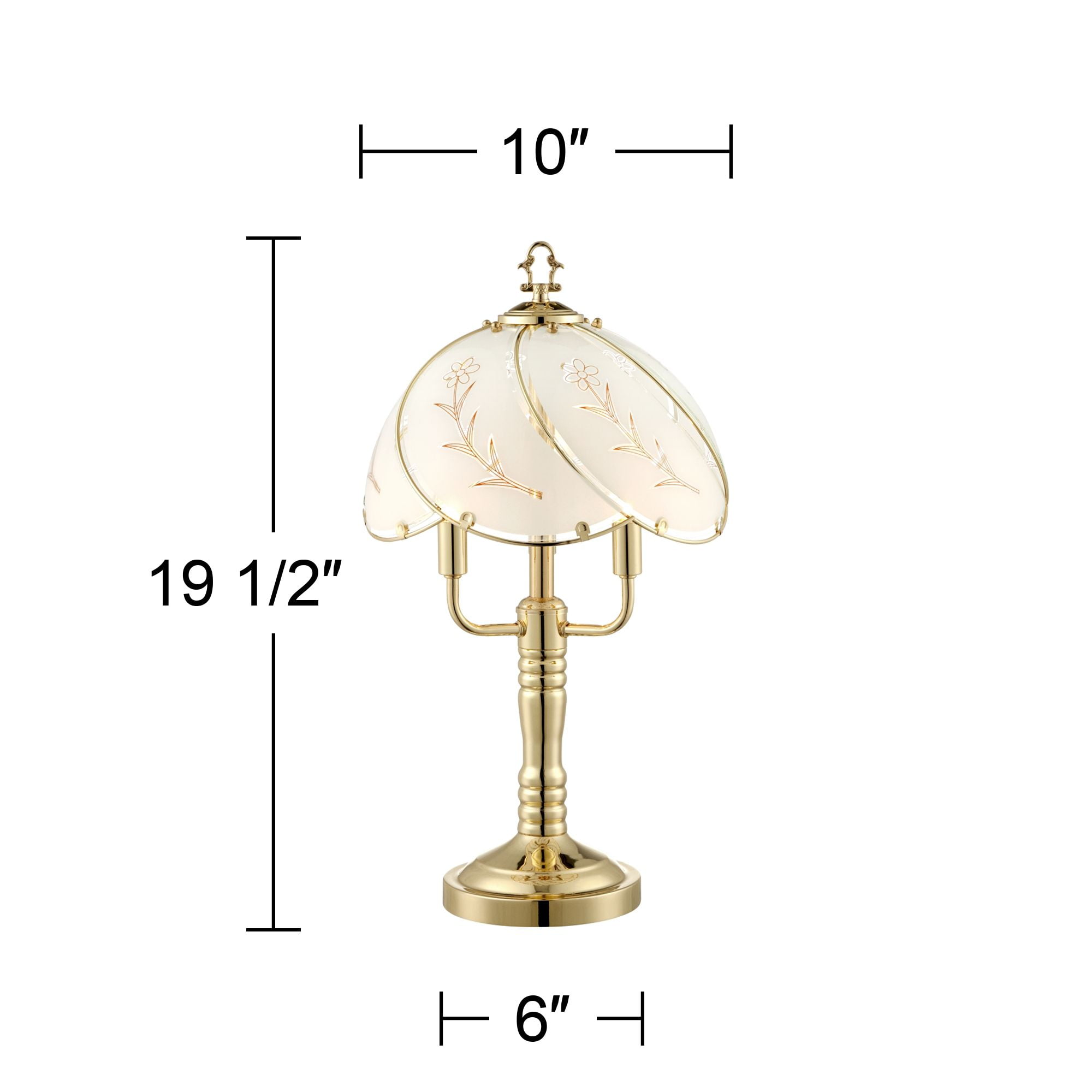 Regency Hill Flower Traditional Accent Table Lamp 19 1/2" High Polished Brass Touch On Off Floral Glass Shade for Bedroom Living Room Bedside Office