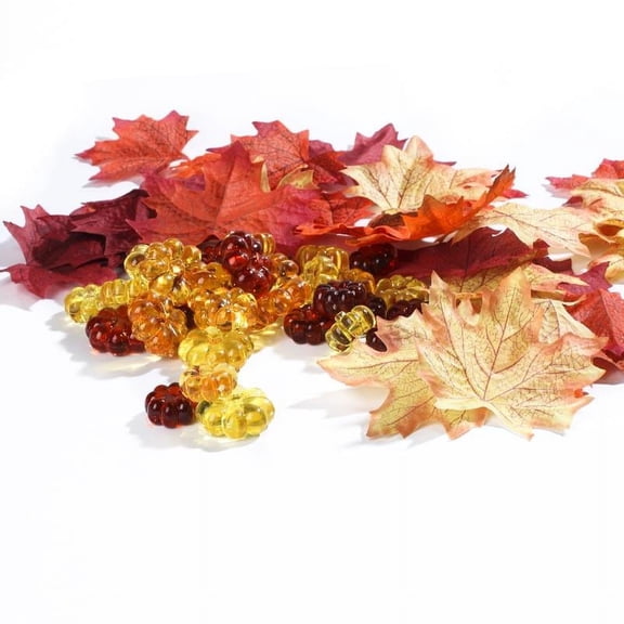 Factory Direct Craft Autumn Mix of Acylic Mini Pumpkins. and Colorful Leaves