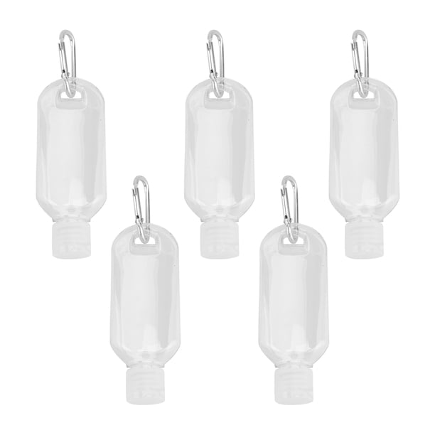 EeaseMX 5 botellas rellenables de 50 ml con gancho para desinfectante de manos, botellas de viaje y envases de alcohol (botellas transparentes con gancho de patrón aleatorio).