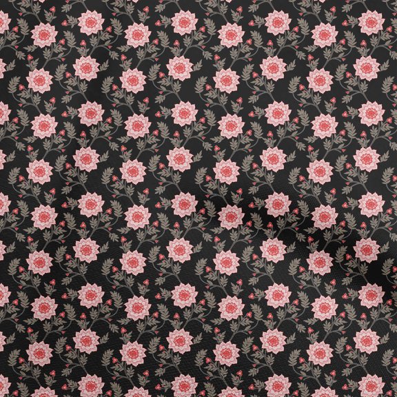 oneOone Polyester Lycra Black Fabric Jacobean Floral Fabric For Sewing Printed Craft Fabric By The Yard 56 Inch Wide