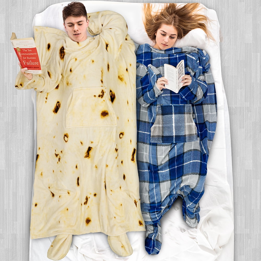 PAVILIA Fleece Blanket with Sleeves, Foot Pockets for Women Men Adults, Plush Wearable Blanket Throw Wrap, Warm Snuggle Blanket Robe, Cozy Gift Ideas Wife Mom, Burrito Beige