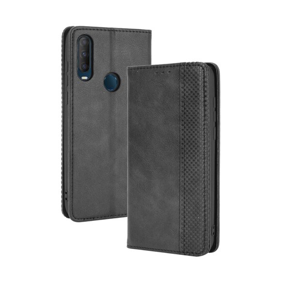 Compatible with Vodafone Smart V11 Case Magnetic Closure Vintage Pattern PU Leather Wallet Cover with Card Slots-Black