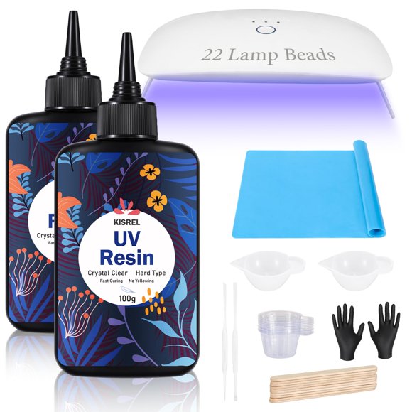 Kit de resina UV KISREL con 22 perlas de lámpara, 200 g, joyería artesanal