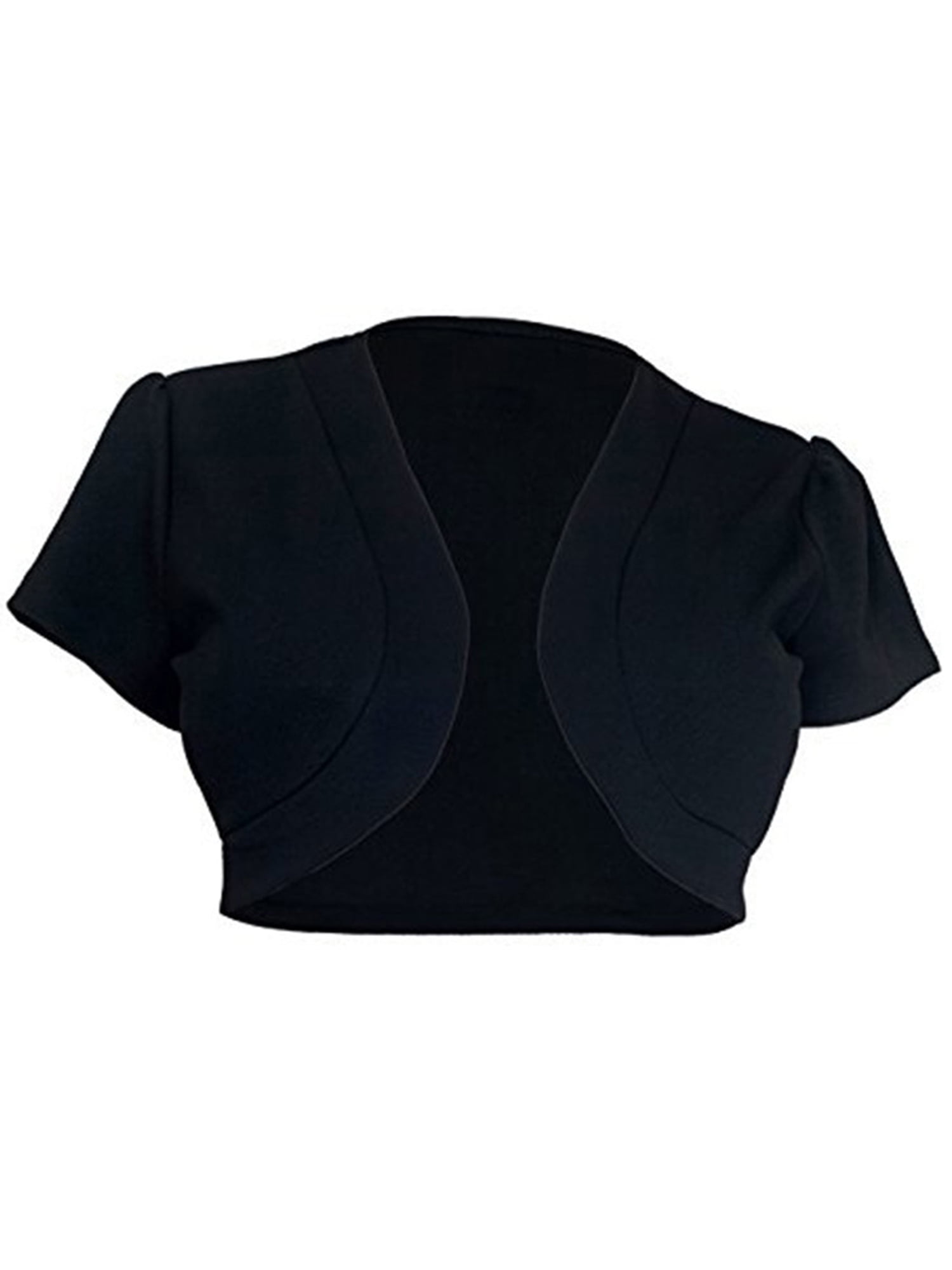 Women's Short Sleeve Cardigan Open Front Round Hem Cropped Jacket Classic Bolero Shrug 