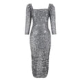 thumbnail image 4 of Lilgiuy Women Sequins Thin Lantern Sleeve Off-The- Shoulder Dress Gray Fall Dresses for 2022 Spring Winter, 4 of 4