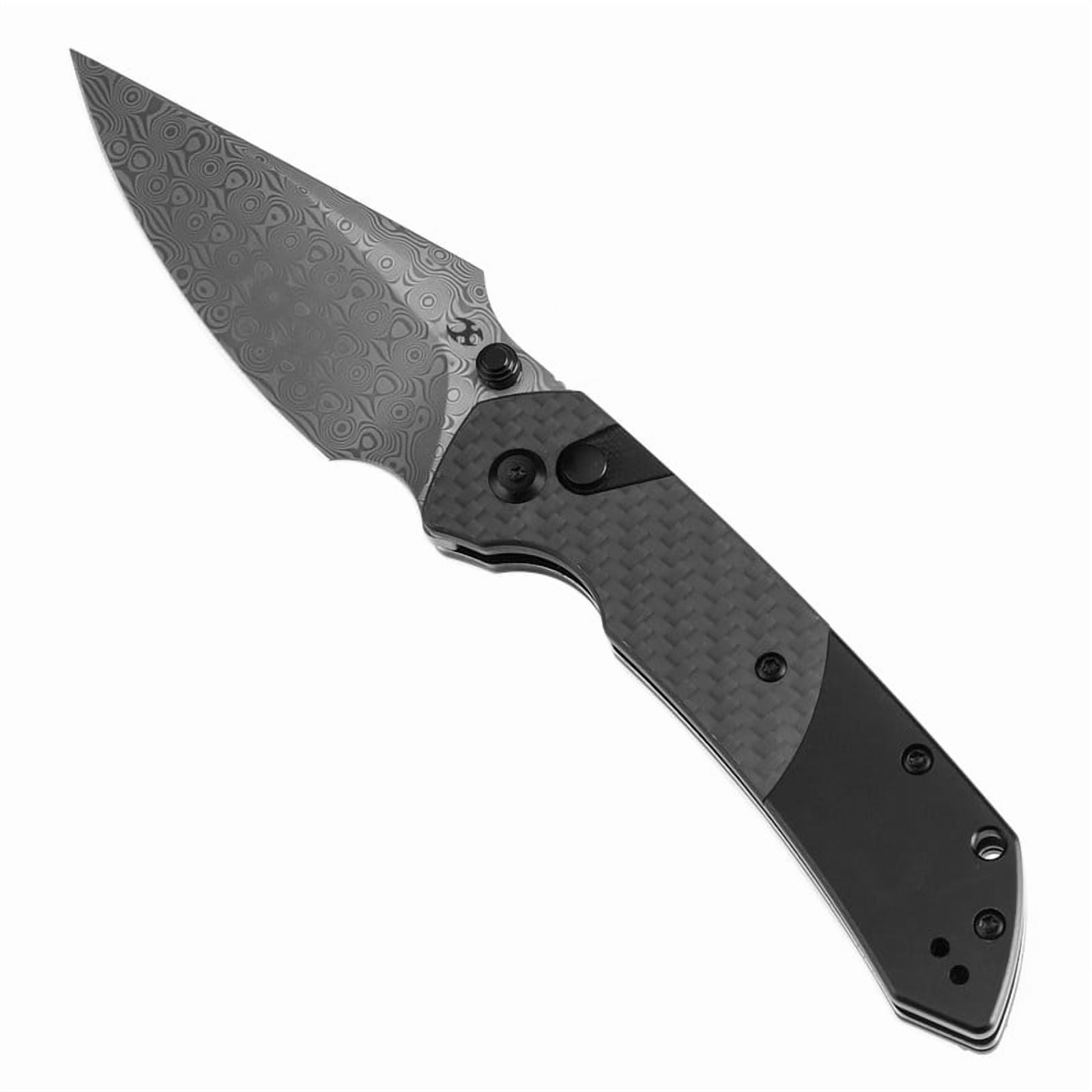 Kansept Fenrir Folding Pocket Knife 3.45''Damascus Blade,Carbon Fiber With Aluminum Handle,K1034S6