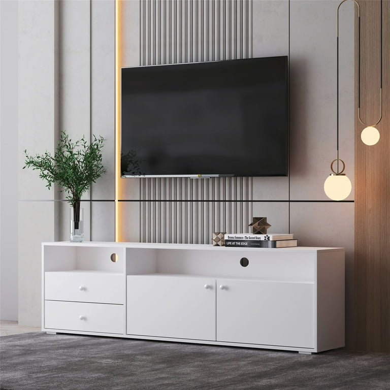 63 Modern Style TV Stand, Wood TV Cabinet with Doors, Media Entertainment  Center with Drawers, TV Console Storage Cabinet with Shelves for Small