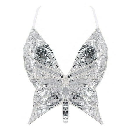 

lystmrge Satin Top for Women Tank Bandage Top Sparkly Crop Dance Vest Costume Bra Belly Outfits Sequin Women s