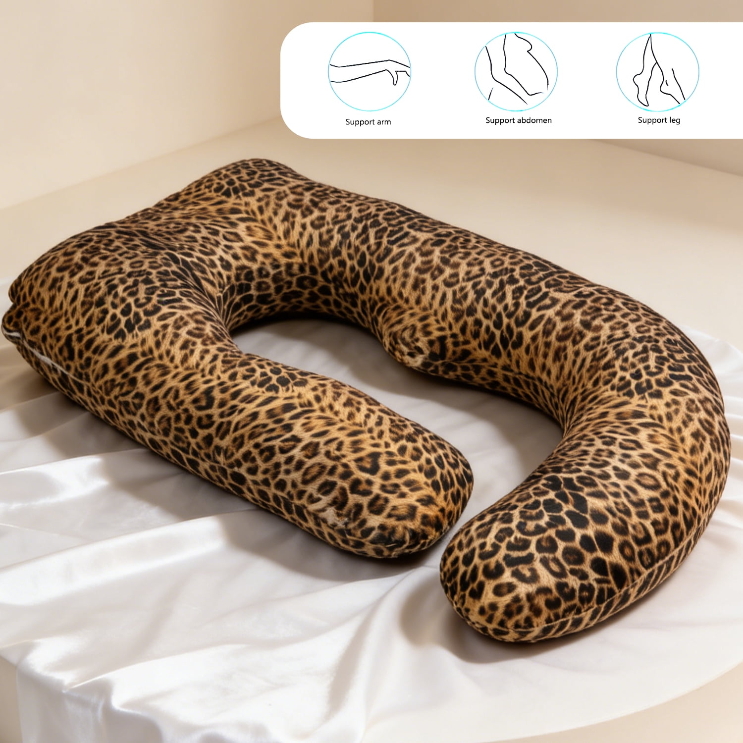 AFGFUF J-Shaped Pregnancy Pillow, 65" x 16" x 8" Full Body Maternity Support Pillow, Leopard Print with Heart Pattern