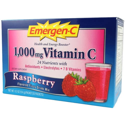 Emergen C Flavored Fizzy Drink Mix, 1,000 mg Vitamin C, Raspberry, 30 CT by