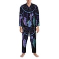 thumbnail image 3 of Wukai Dreamcatcher With Colorful Feathers Men's Long Sleeve Pajama Set,Long Sleeve Mens Sleepwear with Pockets & Front Fly-Large, 3 of 7