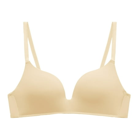 GA WEIHUA Bras for Women No Underwire Push Up Bra Seamless Smoothing Bra Soft Plunge Bra Spaghetti Strap Wireless Sport Bra(Beige XS)Clearance Deals