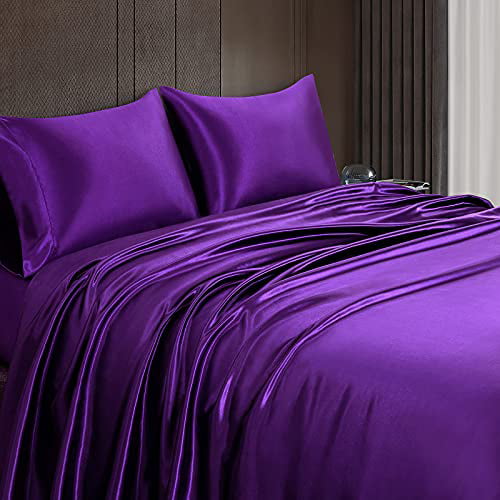 Twin Size, Taupe 1 Fitted Sheet 1 Flat Sheet 1 Pillowcase Homiest 3pcs Satin Sheets Set Luxury Silky Satin Bedding Set with Deep Pocket