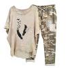 thumbnail image 1 of Ensembles de Détente pour Femmes 2 Pcs Imprimé Col Rond Manches Mi-Longues Pull + Pantalon Ensemble Coton Lin Deux Pièces Été, 1 of 7