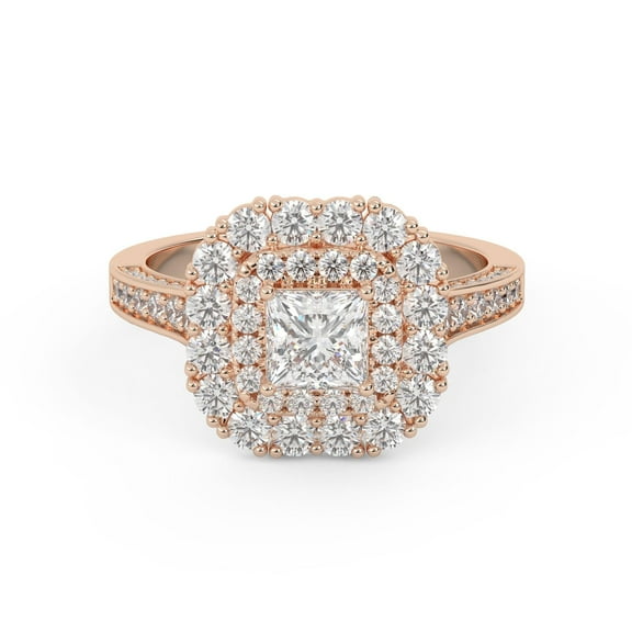 AFFY Double Halo Cluster Engagement Rings for Women Center 4.5MM Princess and Round Cut Lab Created Moissanite Ring Jewelry Gift for Her In 10K Solid Rose Gold Size 10