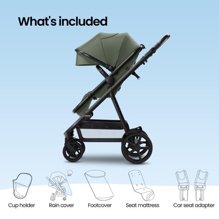 Mompush Meteor2, 2-in-1 Baby Stroller with Bassinet Mode, Adjustable Handle and Footrest, Forest, 23.2LB, Unisex