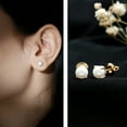 thumbnail image 3 of Rosec Jewels White Pearl Stud Earrings for Mom - Solitaire Earrings for Women - 6 mm, 14K Yellow Gold, 3 of 8