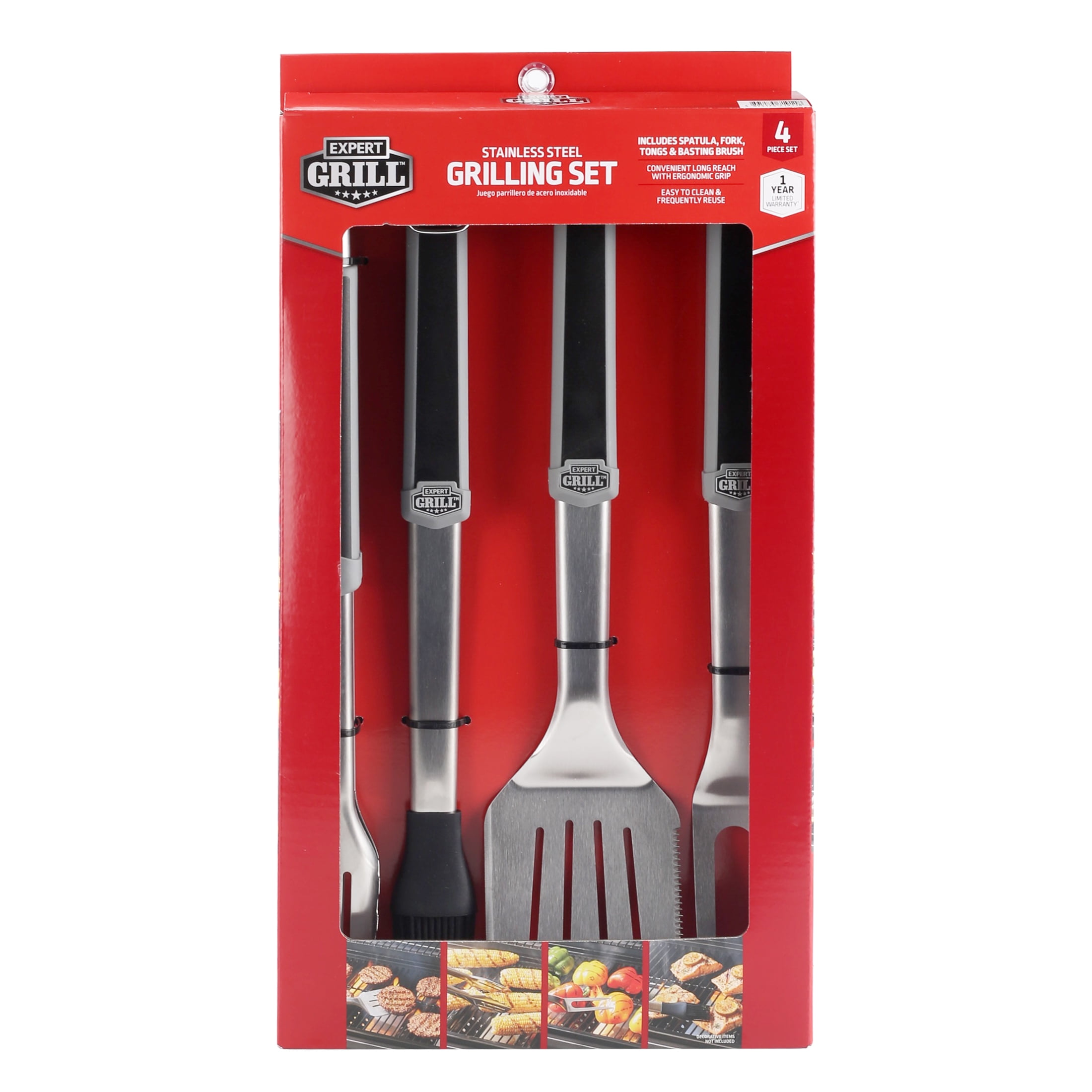 Expert Grill Stainless Steel  BBQ Tool Set with Soft Grip, 4-Pieces