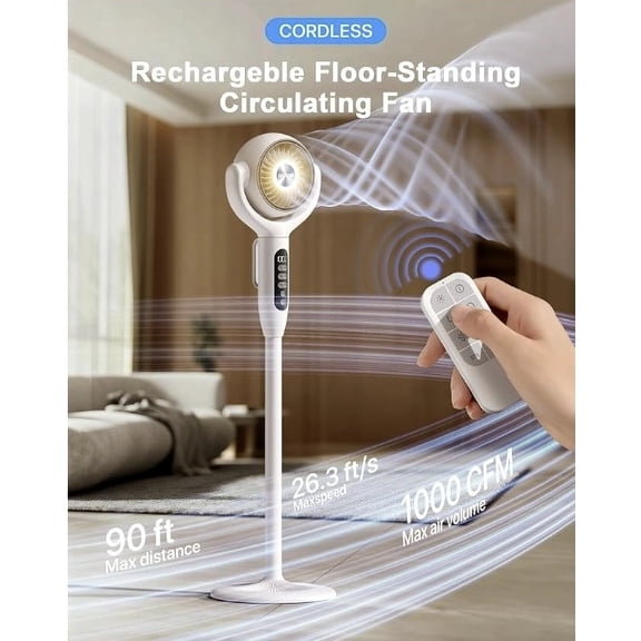 Aaoyun D1 Rechargeable Pedestal Fan with Remote 12000mAh Portable Floor Fan