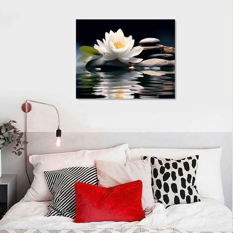 LURENCZH Toile murale zen – Impression sur toile aquarelle fleur de lotus bleu nénuphar – Décoration spirituelle pour salle de bain, méditation spirituelle (lotus, 1,16 x 61 cm